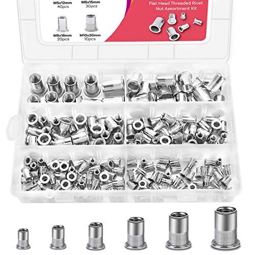 iExcell 50 Pcs 1/4-20UNC Stainless Steel 304 Flat Head UNC Rivet Nuts Threaded I 